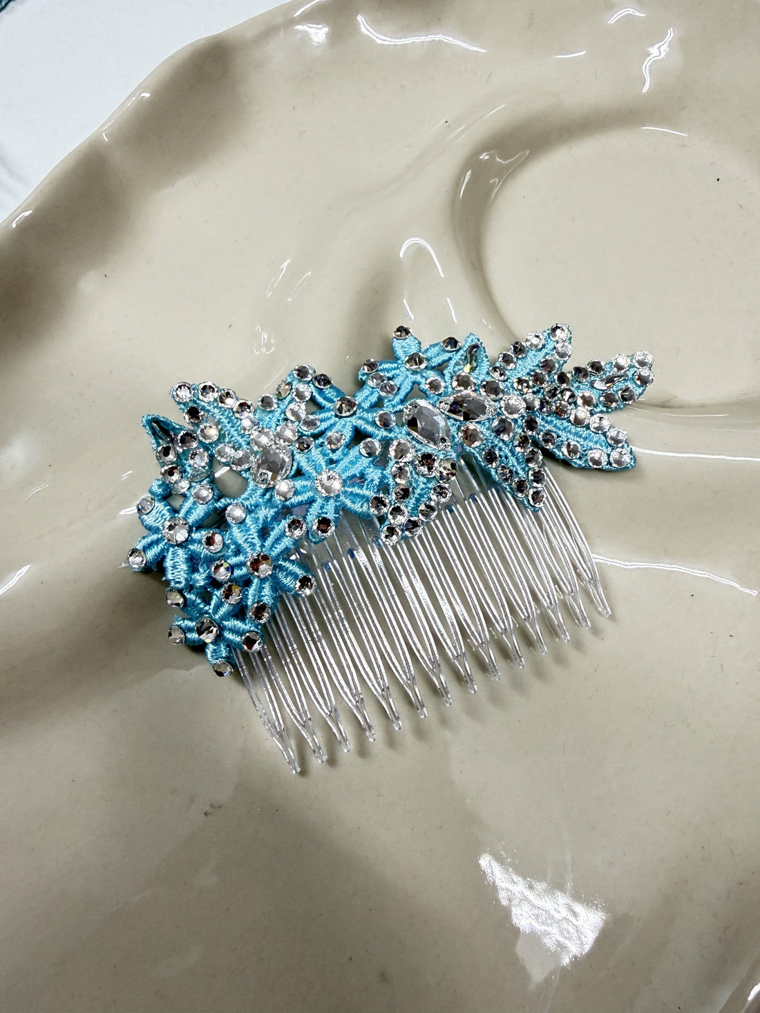 Pale Blue & Crystal Floral Hair Comb