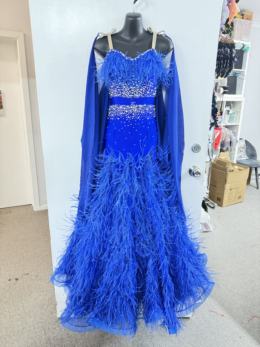Pre Loved Blue Feather Ballroom Dress (Size 6-8)