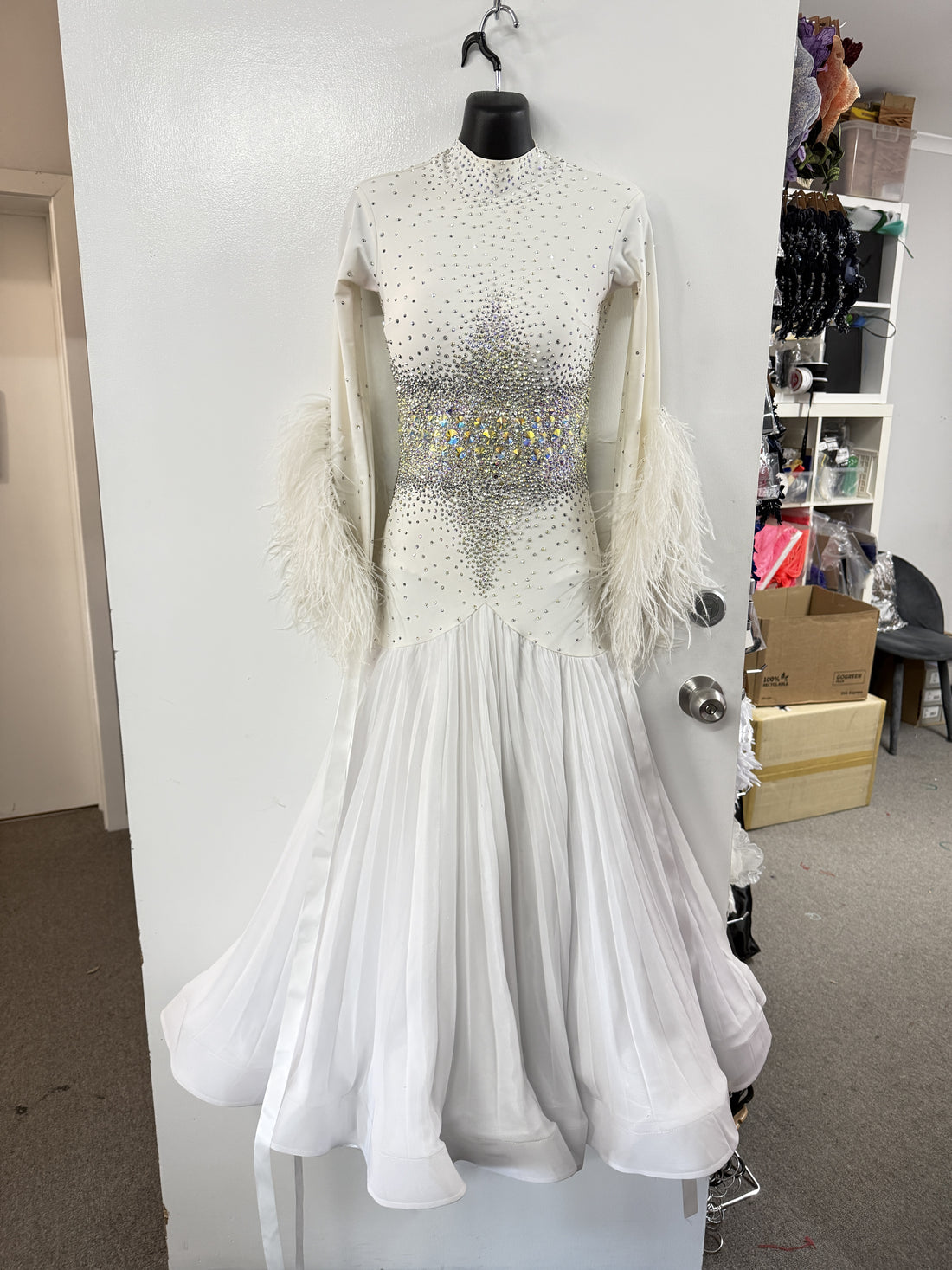 Pre Loved White Pleated TID Ballroom Dress (Size 6-8)