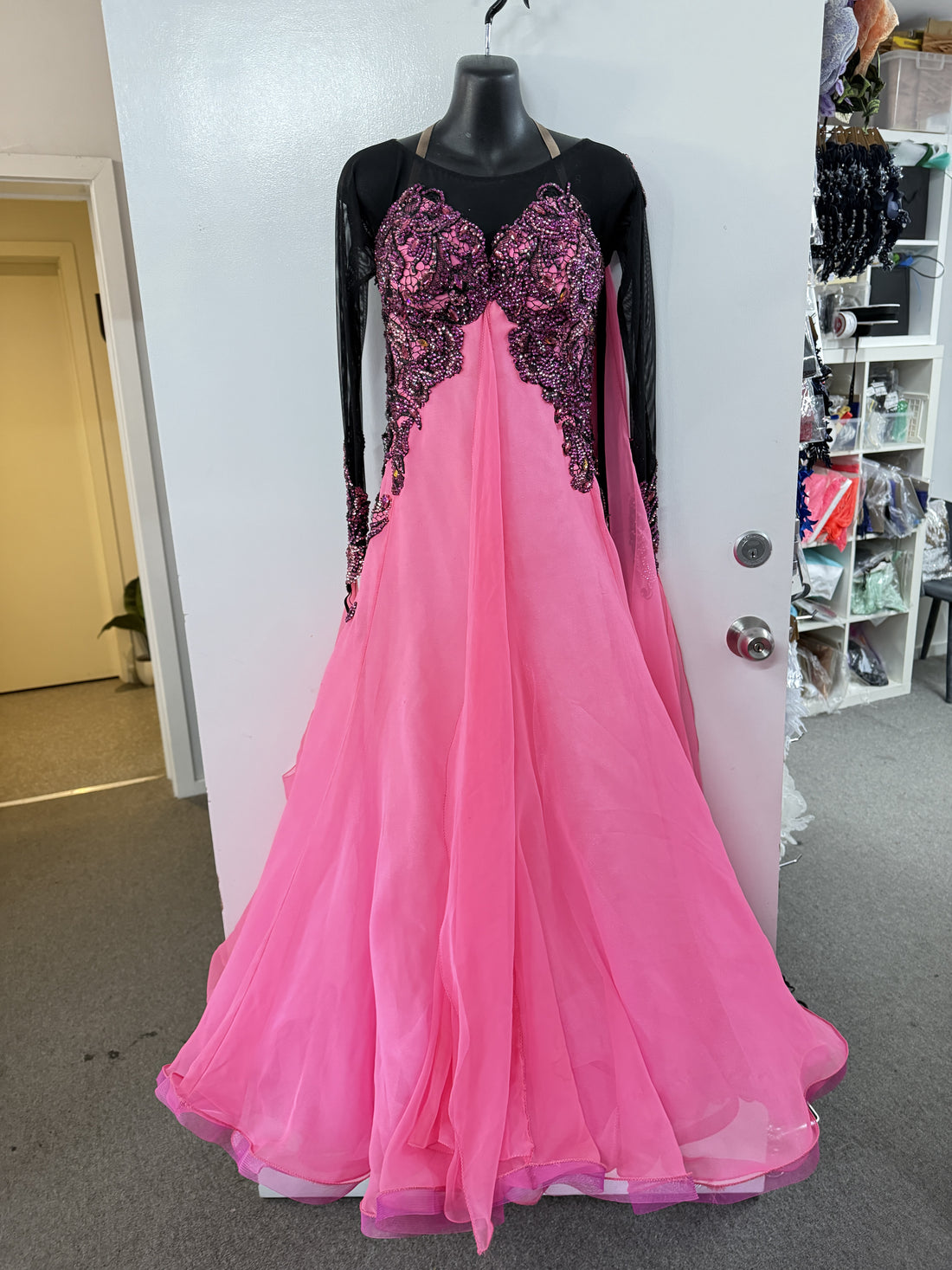 Pre Loved Pink & Black Ballroom Dress (Size 10-12)