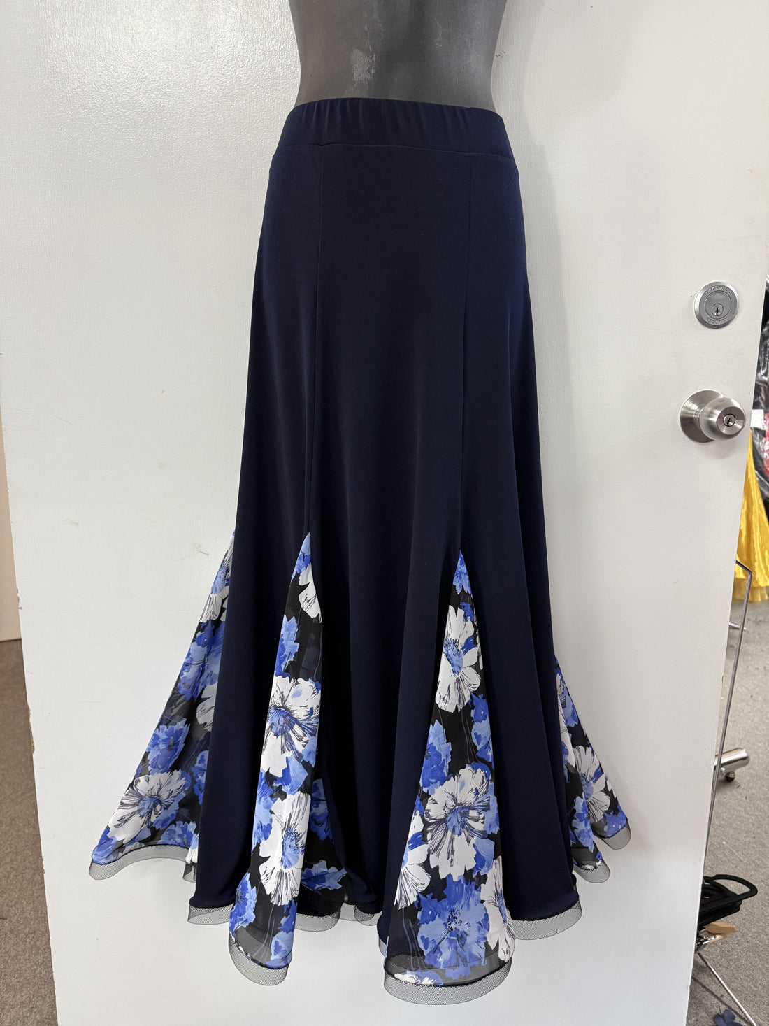 Panelled NAVY Ballroom Skirt with Blue Floral Godets