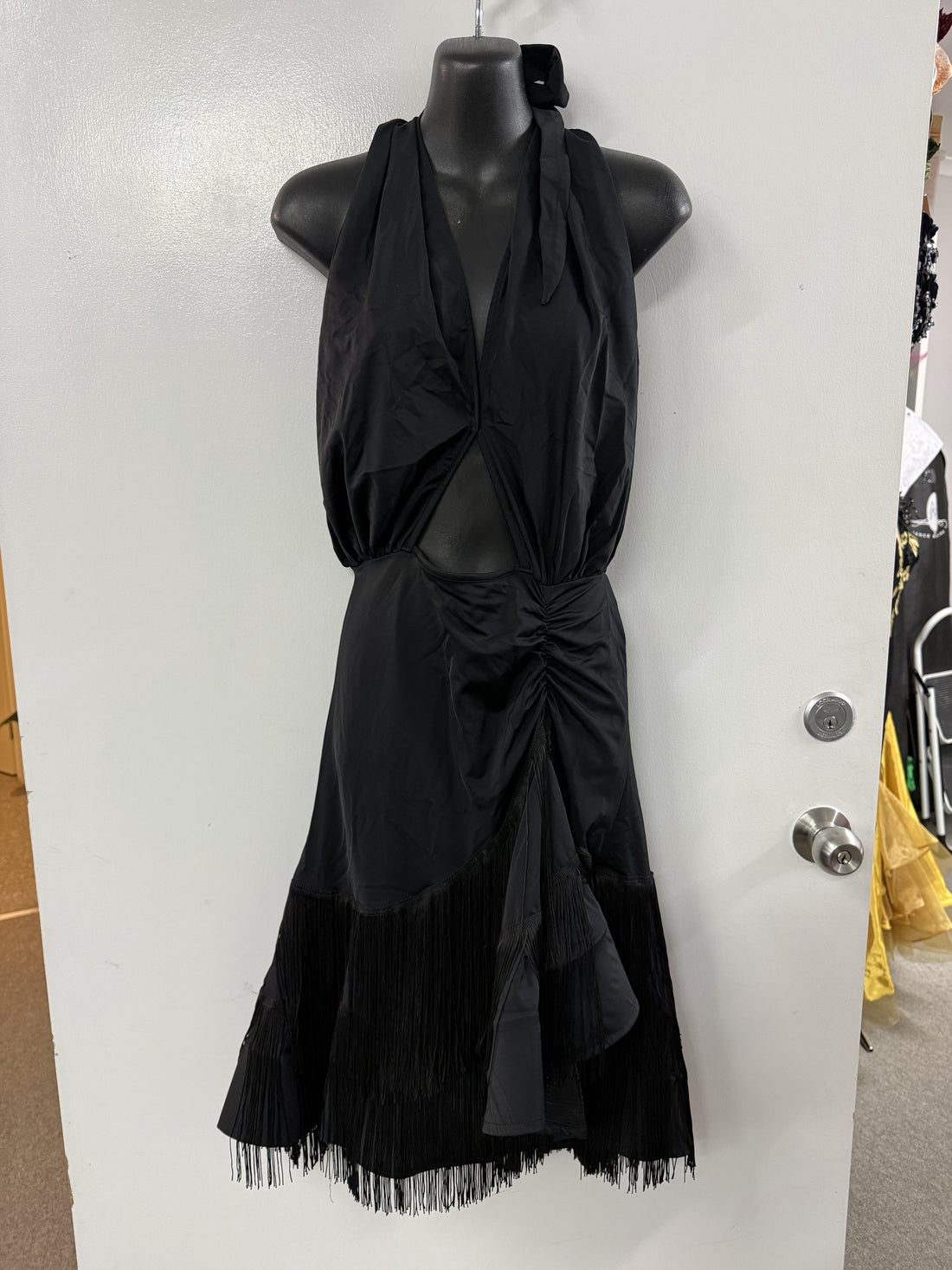Black Halter Fringe Latin Dress (Size 10-12)