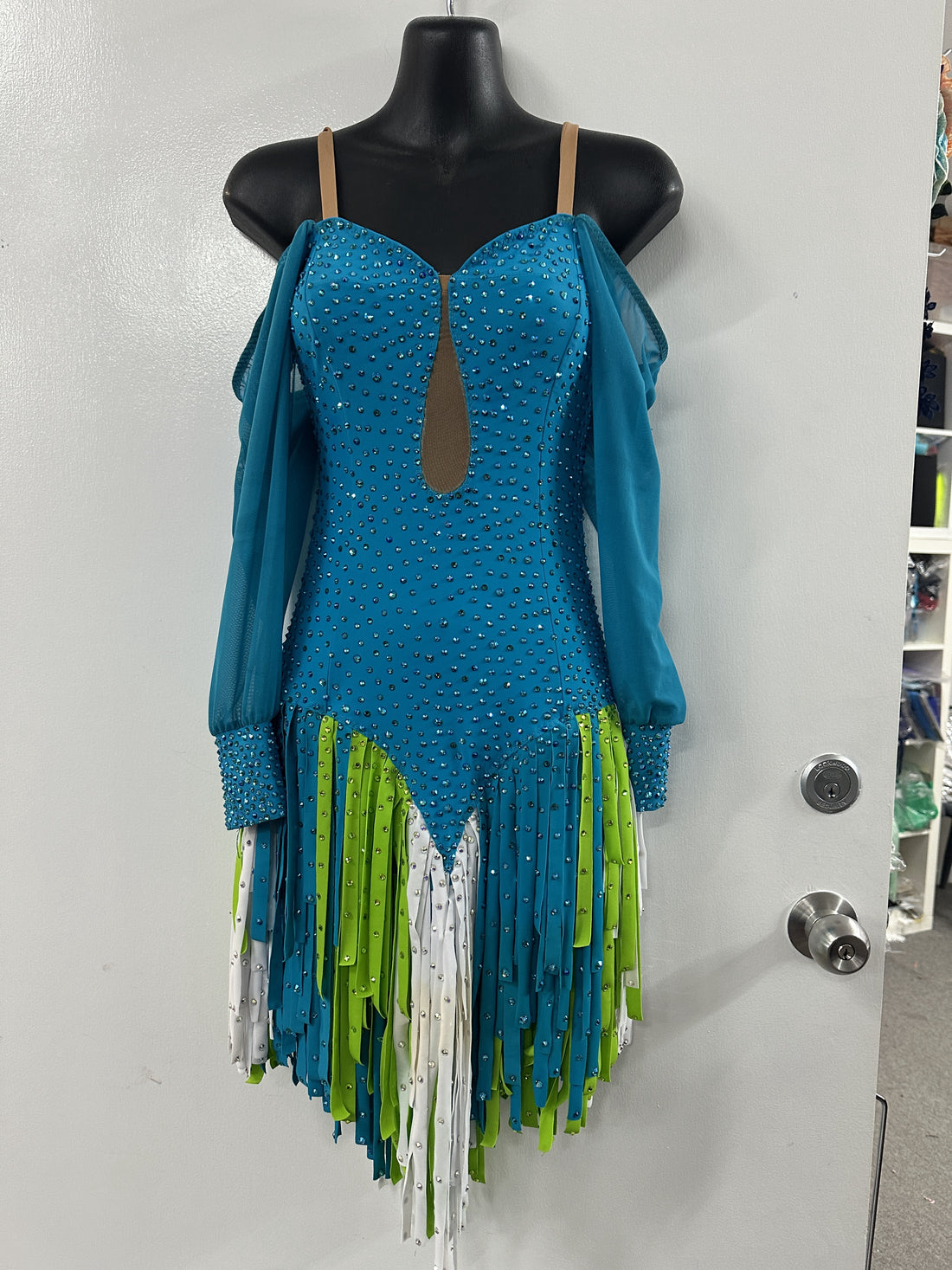 Pre Loved Peacock Blue Latin Dress (Size 6-10)