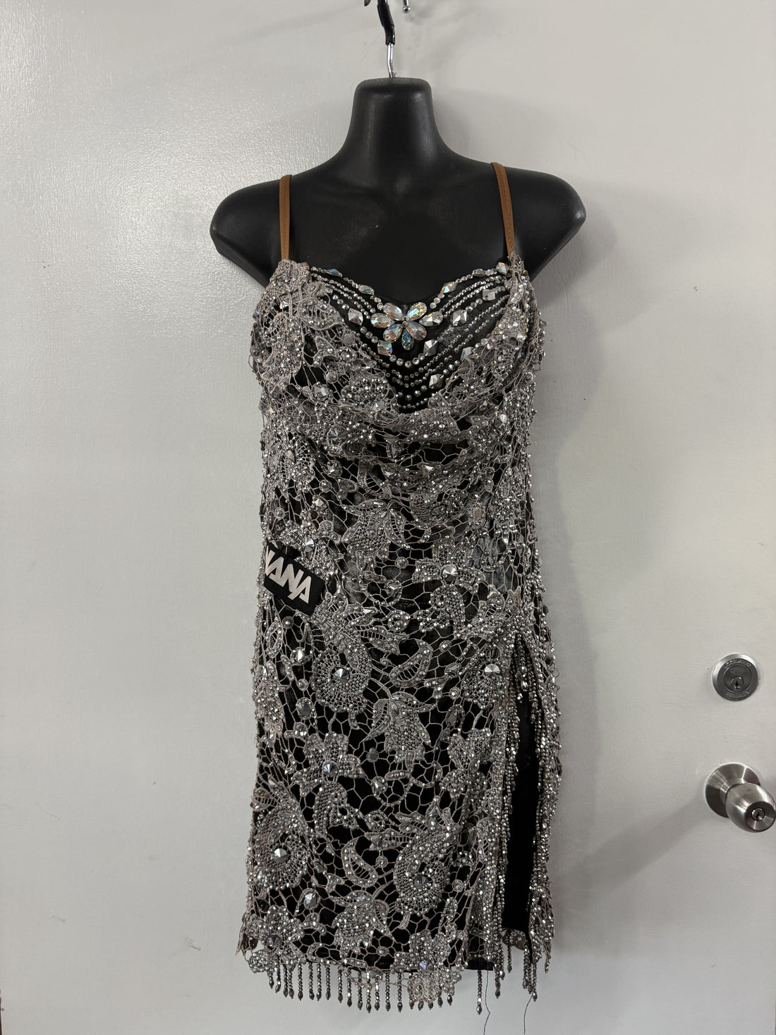 Pre Loved NANA Sliver Lace Latin Dress (Size 4-8)