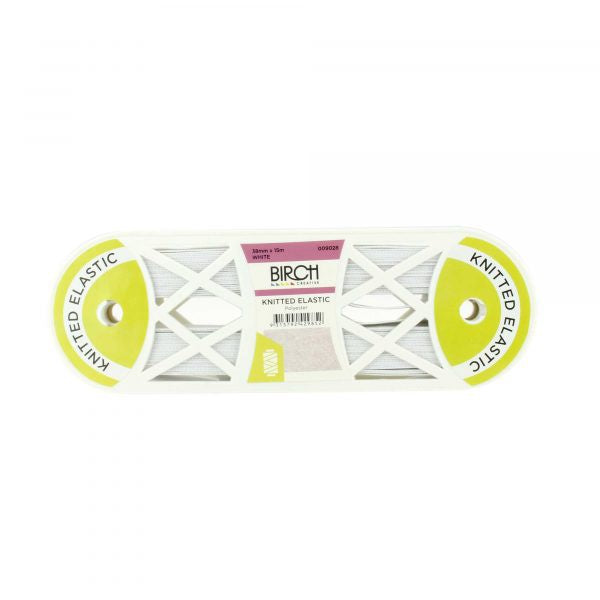Birch Creative Knitted Elastic 38mm White (Sold per metre)