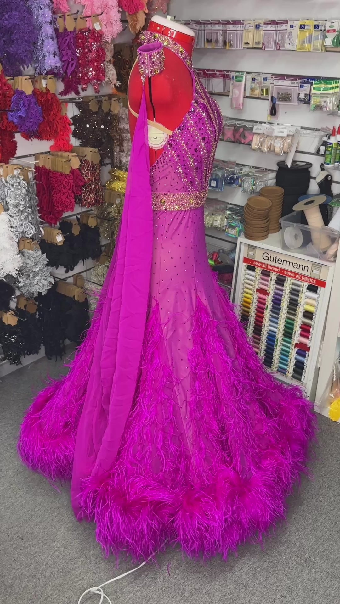 BRAND NEW Fuchsia Feathered Ballroom Dress (Size 8-10)