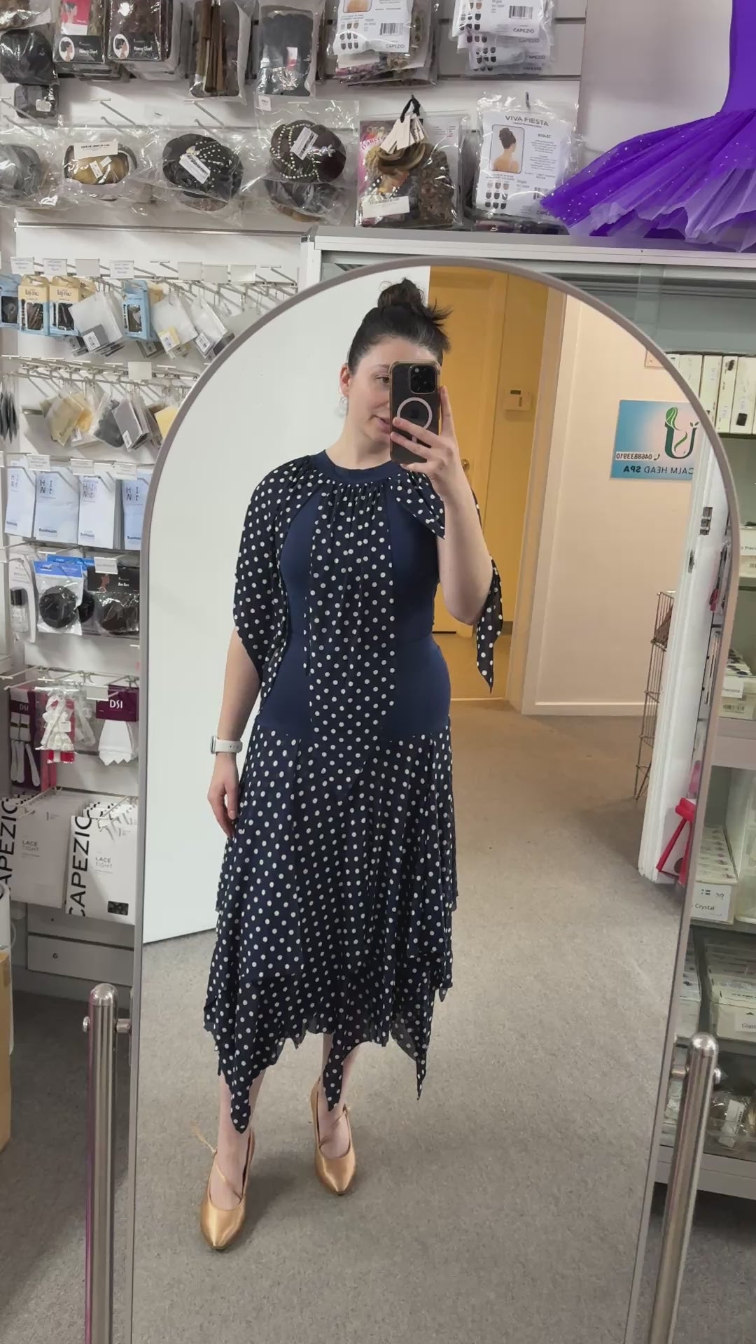 Emily Leotard - Navy Polka Dot