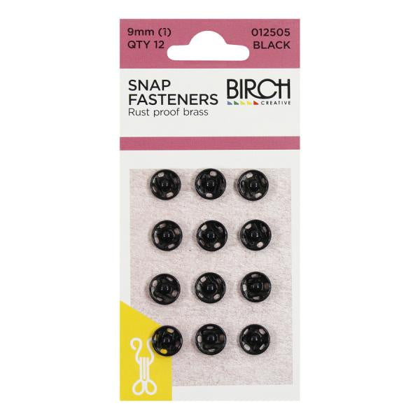 Birch Creative Snap Fasteners Black Round 9mm