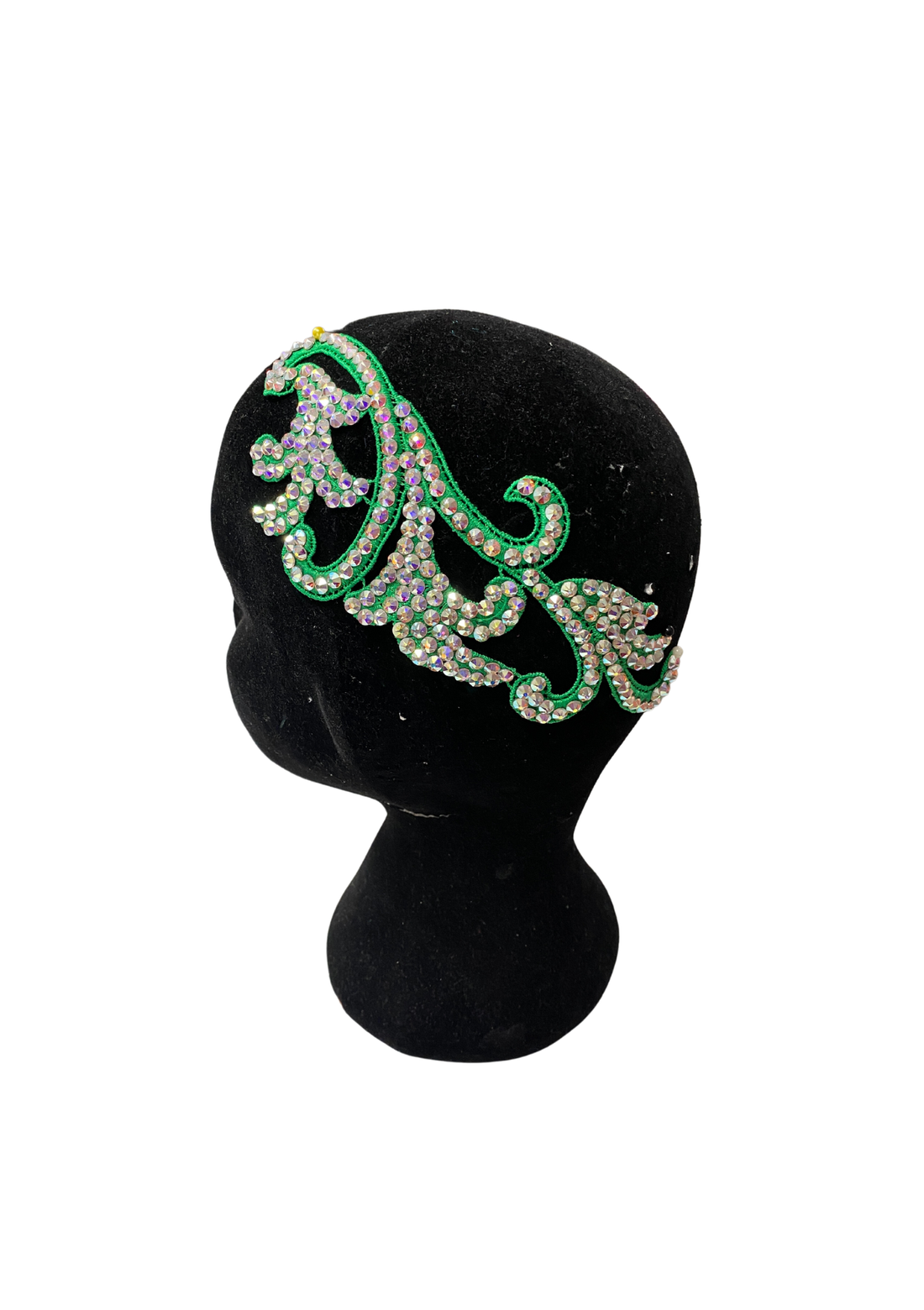 Emerald Green & Crystal AB One Off Decorated Lace Piece