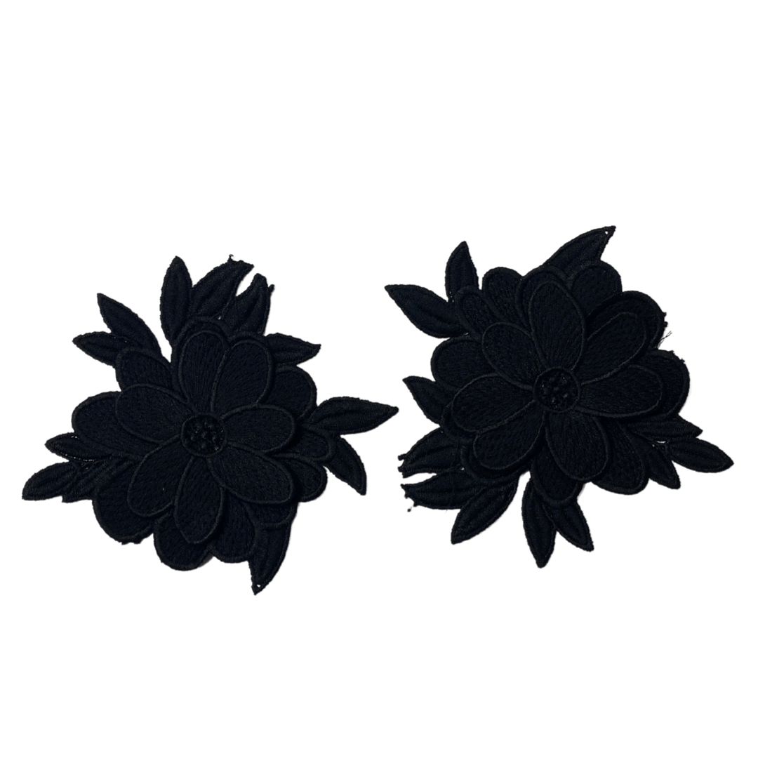 Black Flower Lace Motif Pair