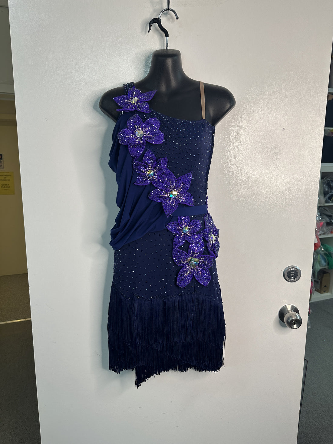 Pre Loved Navy & Purple Flower Latin Dress (Size 8-10)
