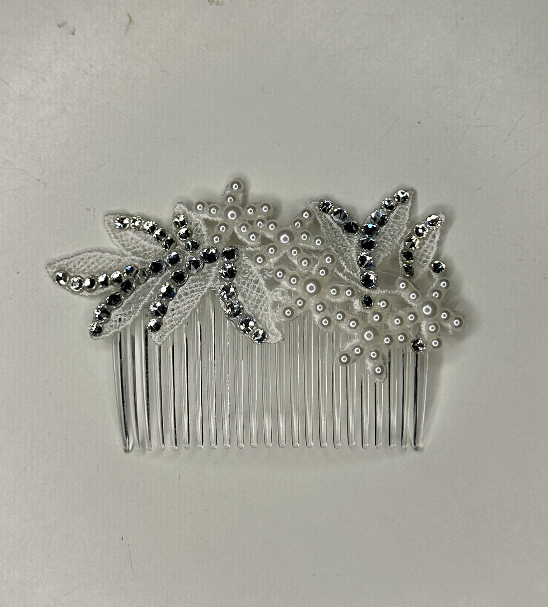 White Pearl & Crystal Floral Hair Comb