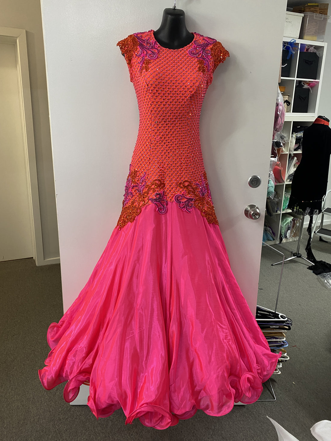 Pre Loved Orange & Hot Pink Ballroom Dress (size 8-12)