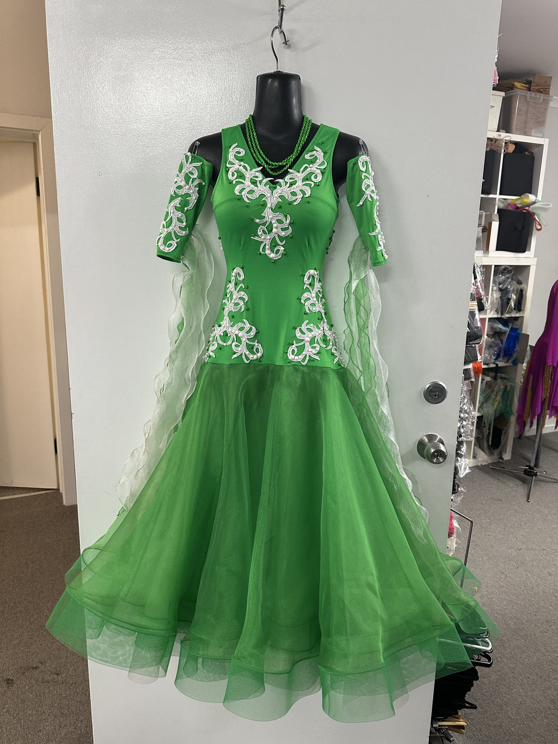 Pre Loved Green & White Ballroom Dress (Size 4-6)