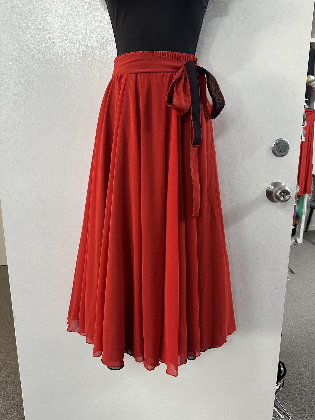 Red Chiffon with Black Ballroom Skirt