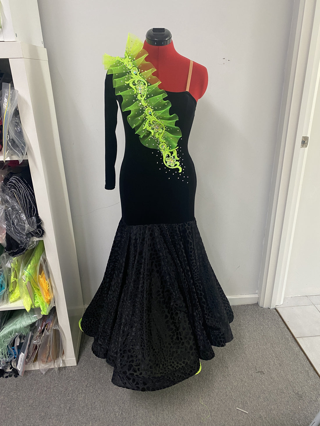 Black & Tropic Lime Ballroom Dress