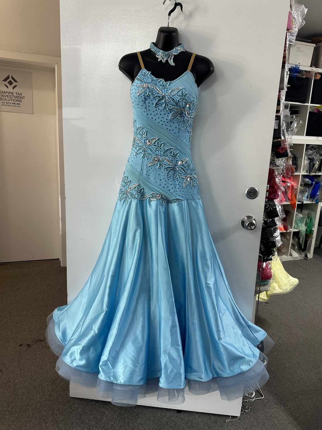 Pre Loved Blue Lace Ballroom Dress (Size 10 -12)