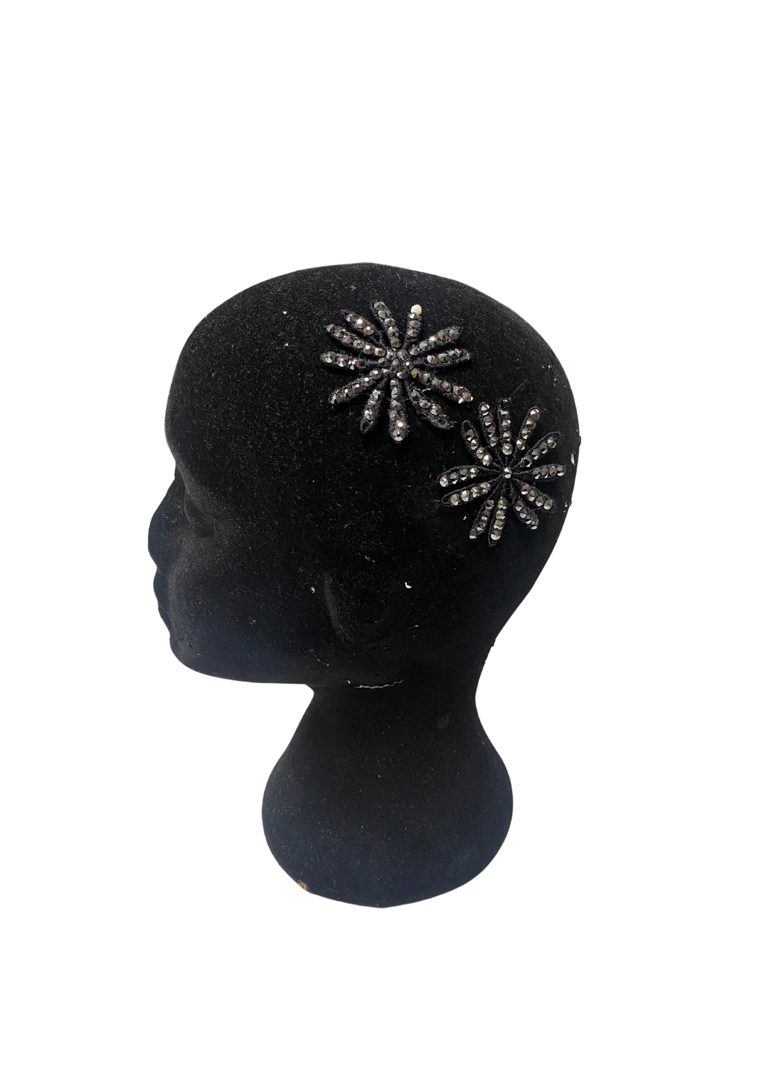 Jet Hematite Flower One Off Decorated Lace Piece
